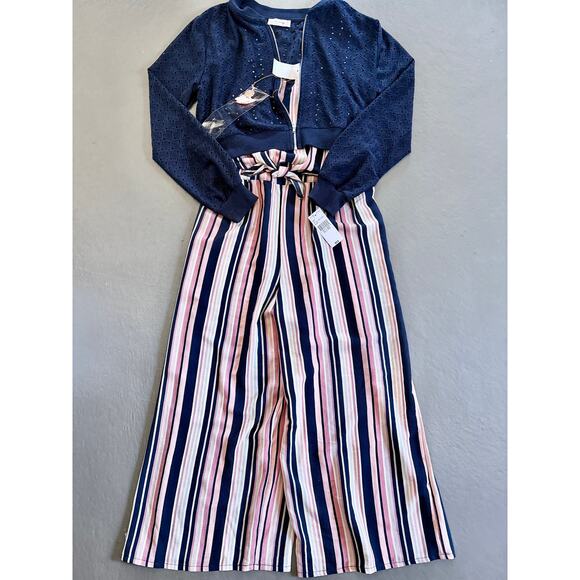 Knitworks Other - Knit Works Girls Jumpsuit Cardigan Necklace 3 Piece Set XL 16